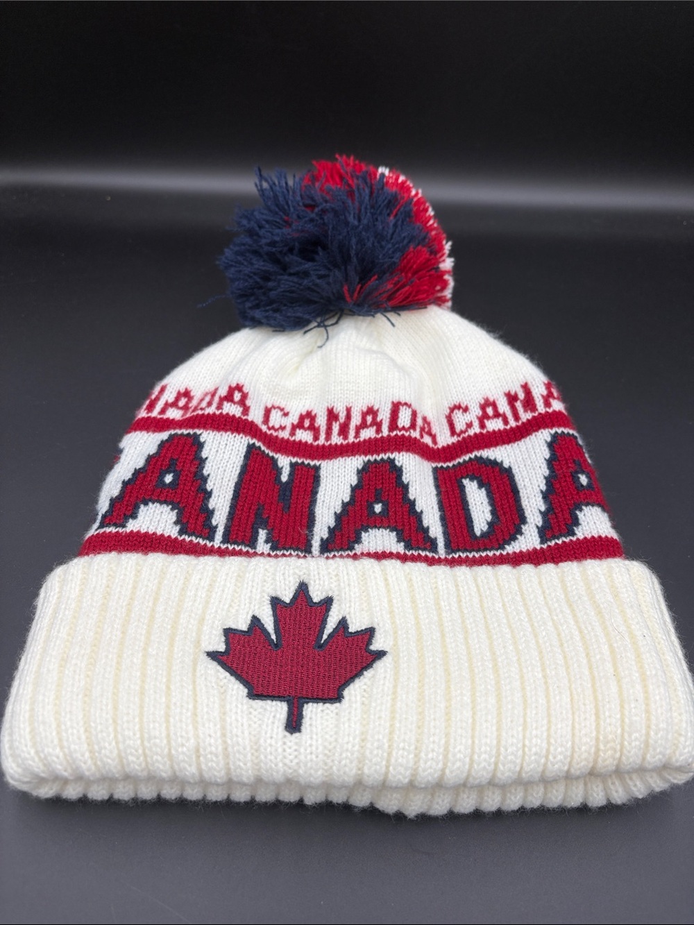 Robin Ruth Canada Maple Leaf Pom Beanie - White/Red/Navy
